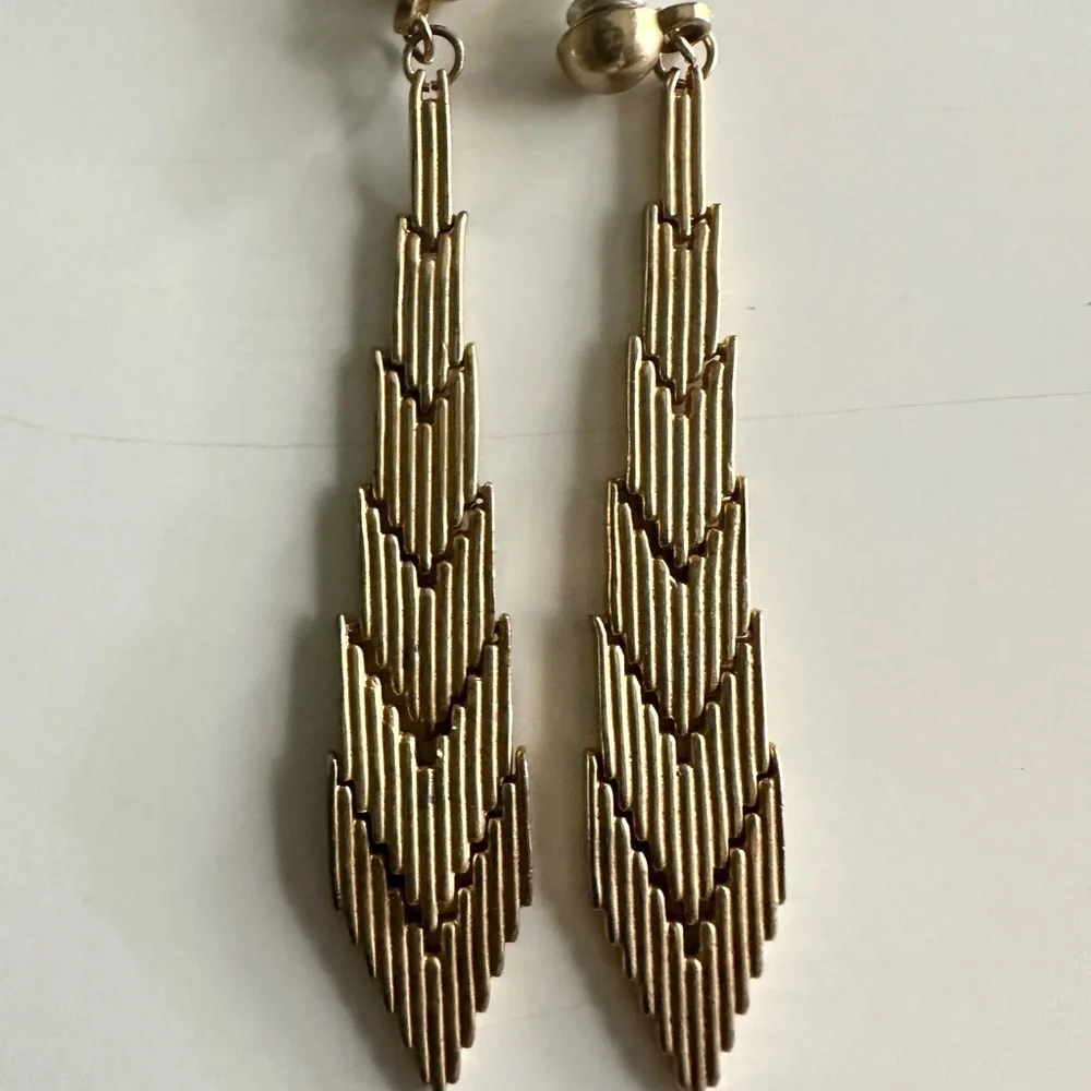 Vintage Art Deco Gold-tone Geometric Earrings - Picture 1 of 1